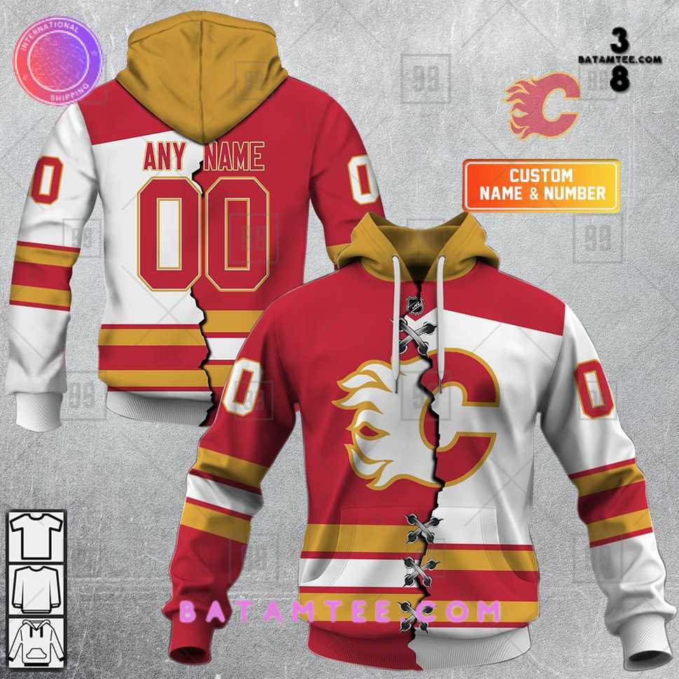 Personalized NHL Calgary Flames Mix Jersey Hoodie Special Design