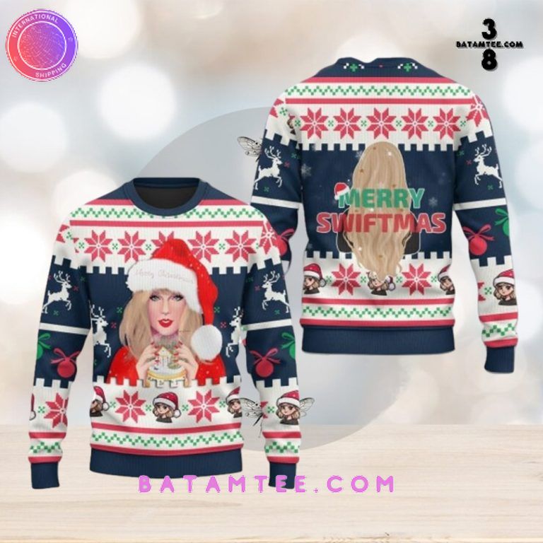 Taylor Swift Wears Santa Hat Merry Swiftmas Ugly Christmas Sweater