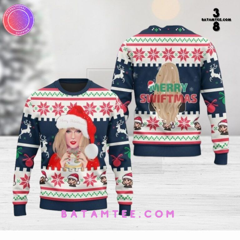 Taylor Swift Wears Santa Hat Merry Swiftmas Ugly Christmas Sweater