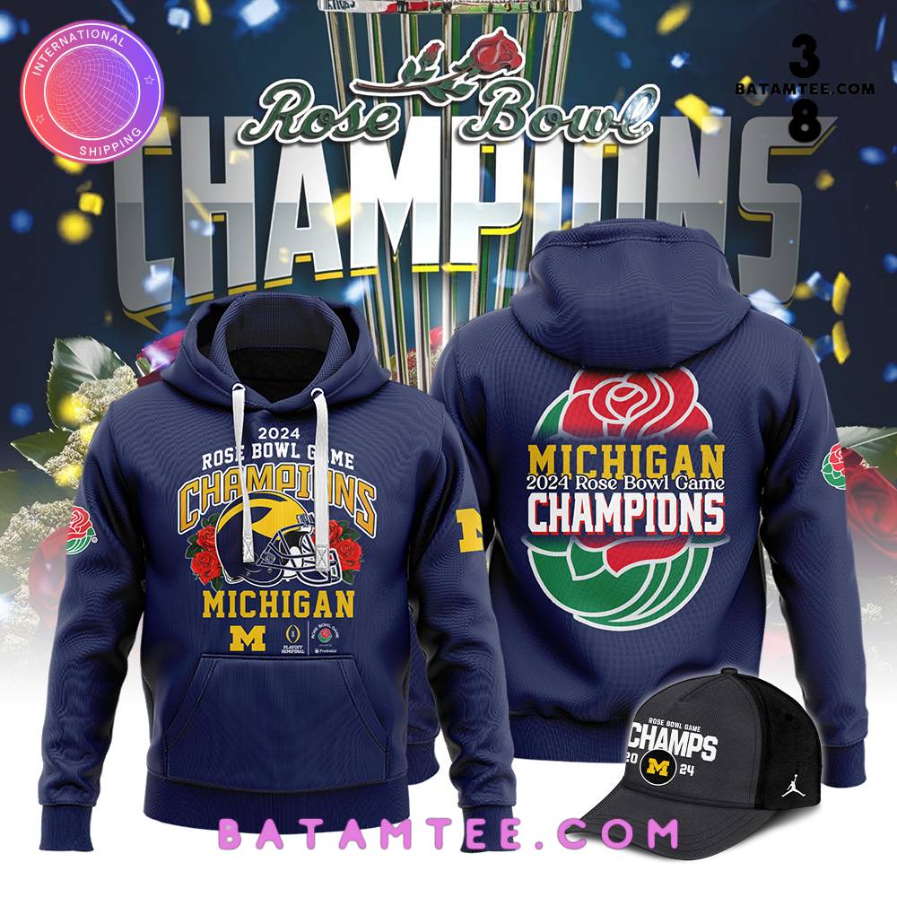 Michigan Wolverines 2024 Rose Ball Game Champions Combo Hoodie, Pants, Cap