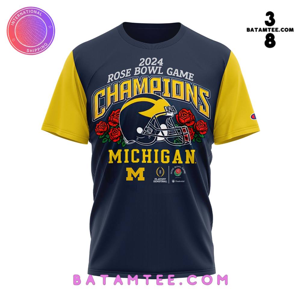 Michigan Wolverines 2024 Rose Ball Game Champions Navy Yellow T-Shirt's Overview - Batamtee Shop - Threads & Totes: Your Style Destination