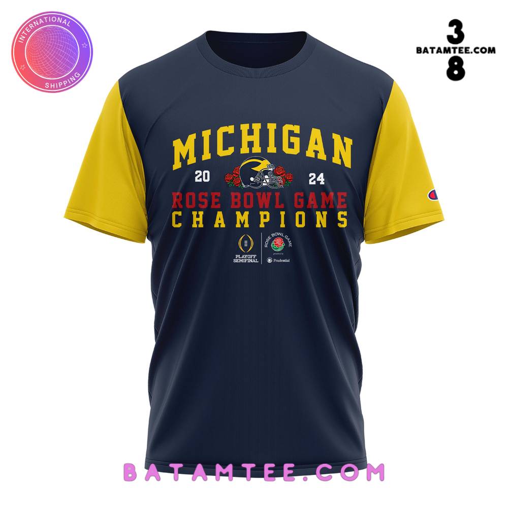 Michigan Wolverines 2024 Rose Ball Game Champs Navy Yellow T-Shirt's Overview - Batamtee Shop - Threads & Totes: Your Style Destination