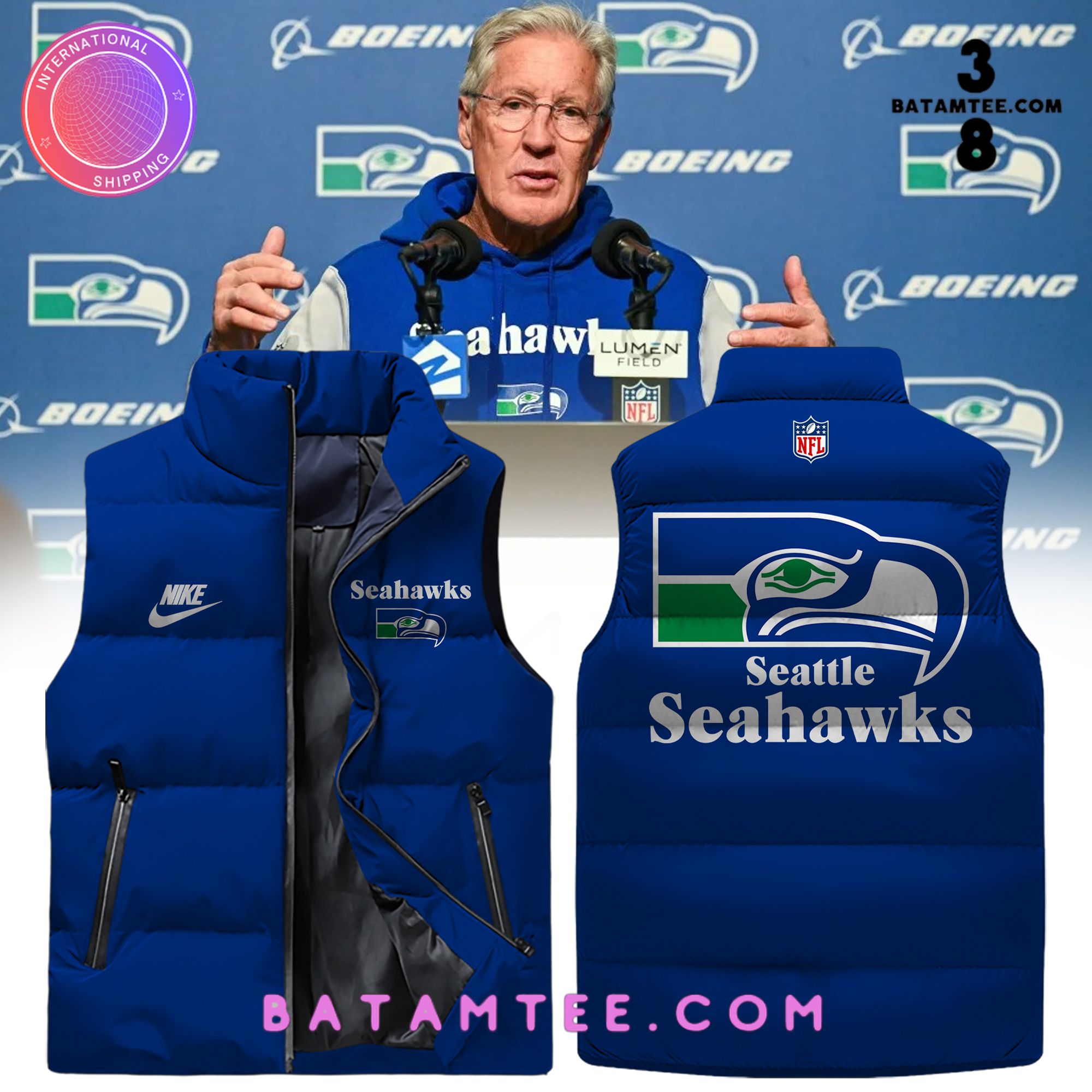 Coach Pete Carroll Seattle Seahawks Throwback Sleeveless Jacket