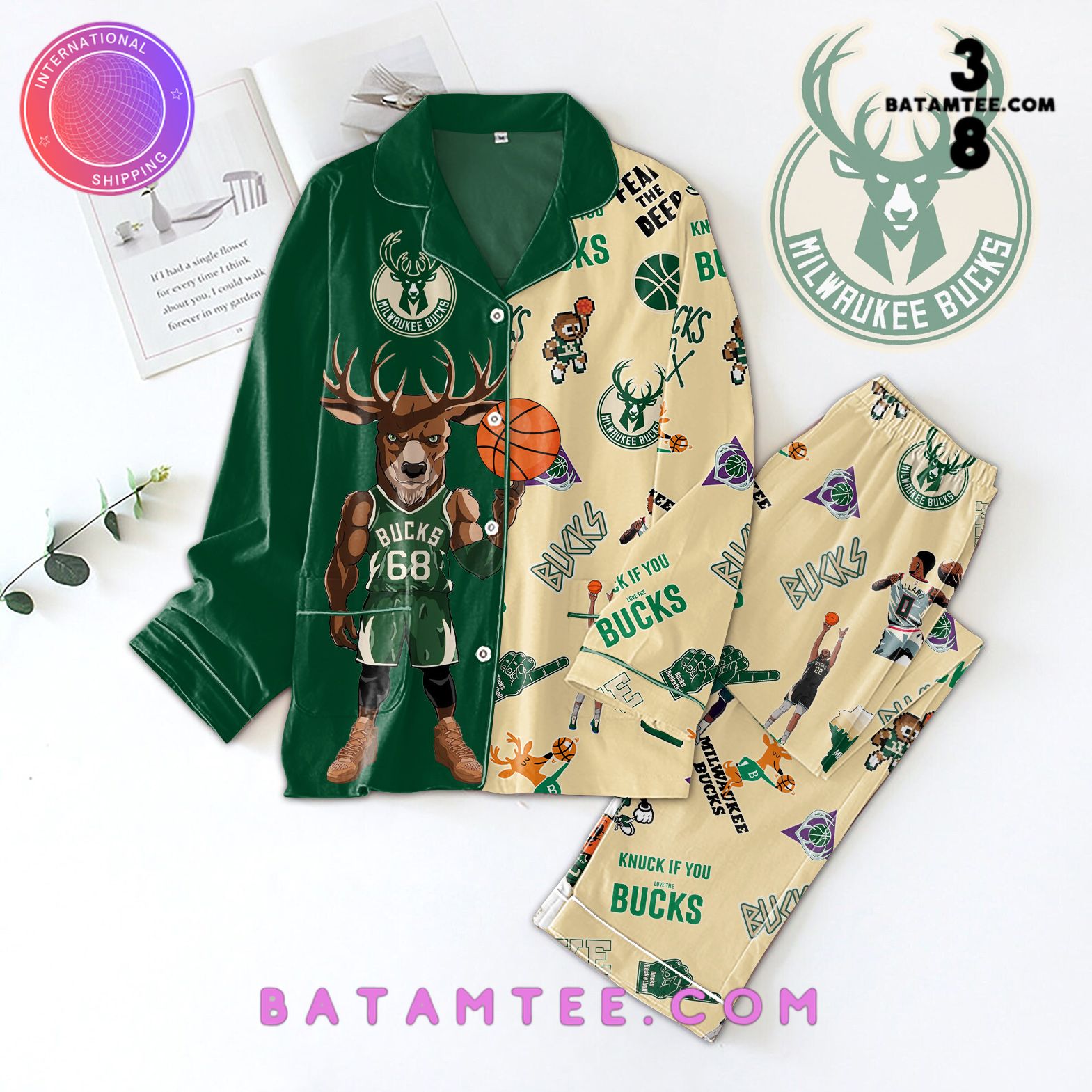 NBA Milwaukee Bucks Button Down Pyjama Set