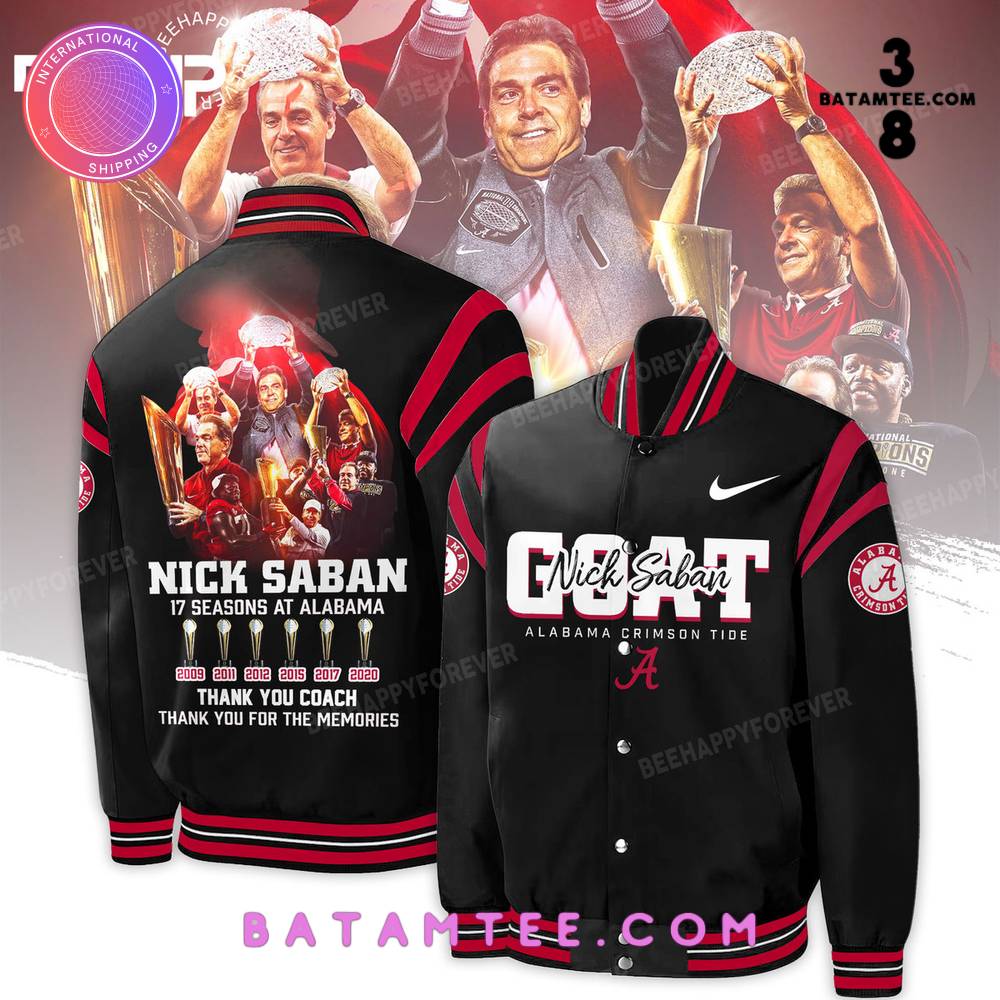 Alabama Crimson Tide Coach Nick Saban GOAT Black Baseball Jacket