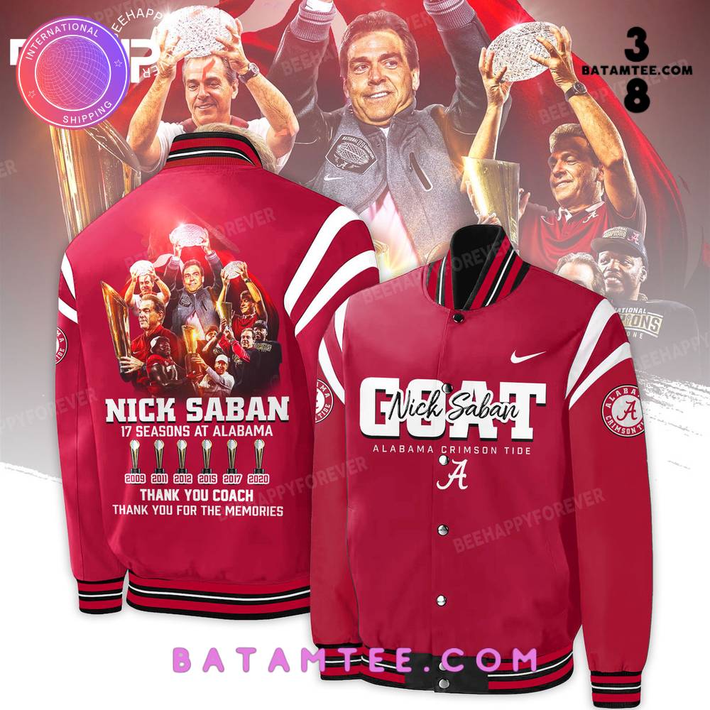 Alabama Crimson Tide Coach Nick Saban GOAT Red Baseball Jacket's Overview - Batamtee Shop - Threads & Totes: Your Style Destination