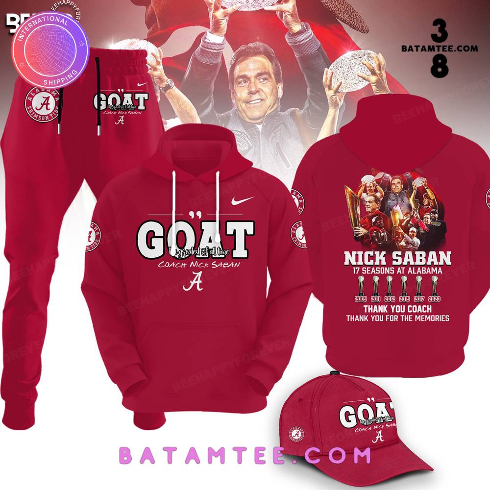 Alabama Crimson Tide Coach Nick Saban GOAT Red Hoodie, Pants, Cap