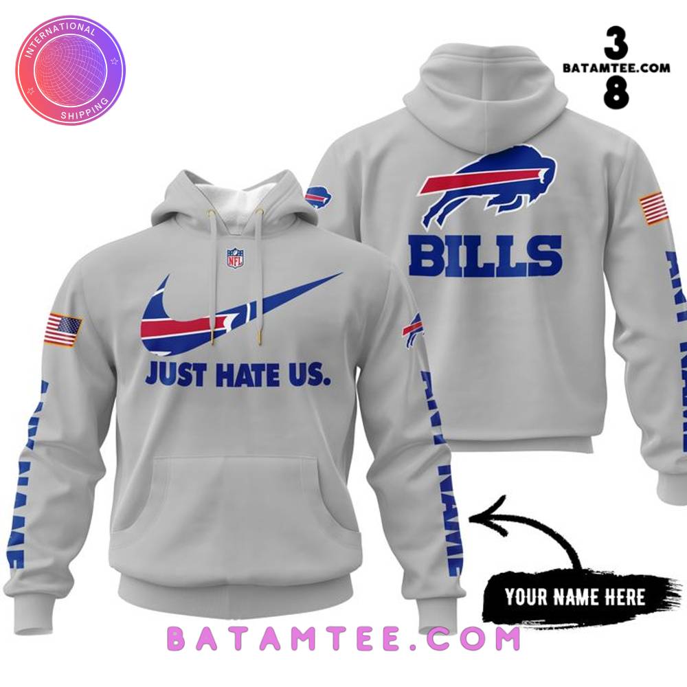 Buffalo Bills x Nike Just Hate Us Custom Name Grey Hoodie's Overview - Batamtee Shop - Threads & Totes: Your Style Destination