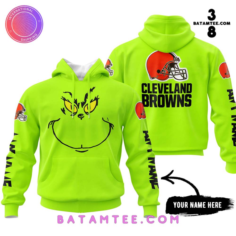 Cleveland Browns x Grinch Face Custom Name Special Design Hoodie