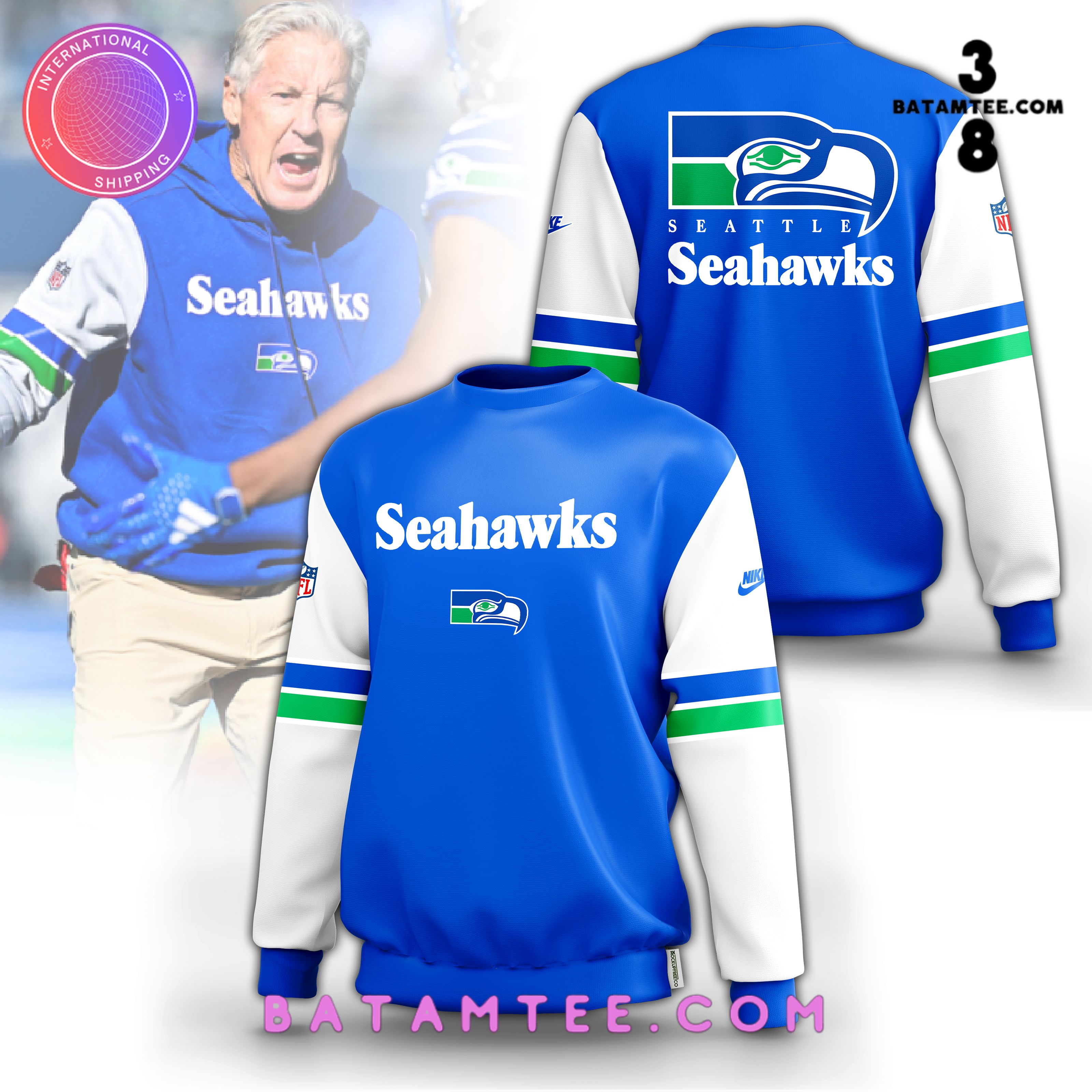 Coach Pete Carroll Seattle Seahawks Throwback Sweatshirt