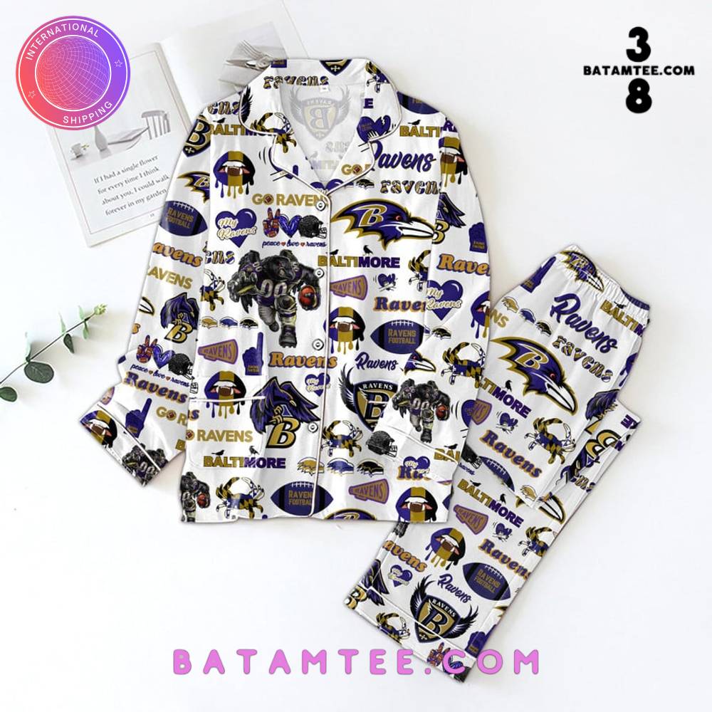 Baltimore Ravens White Button Down Pyjama Set