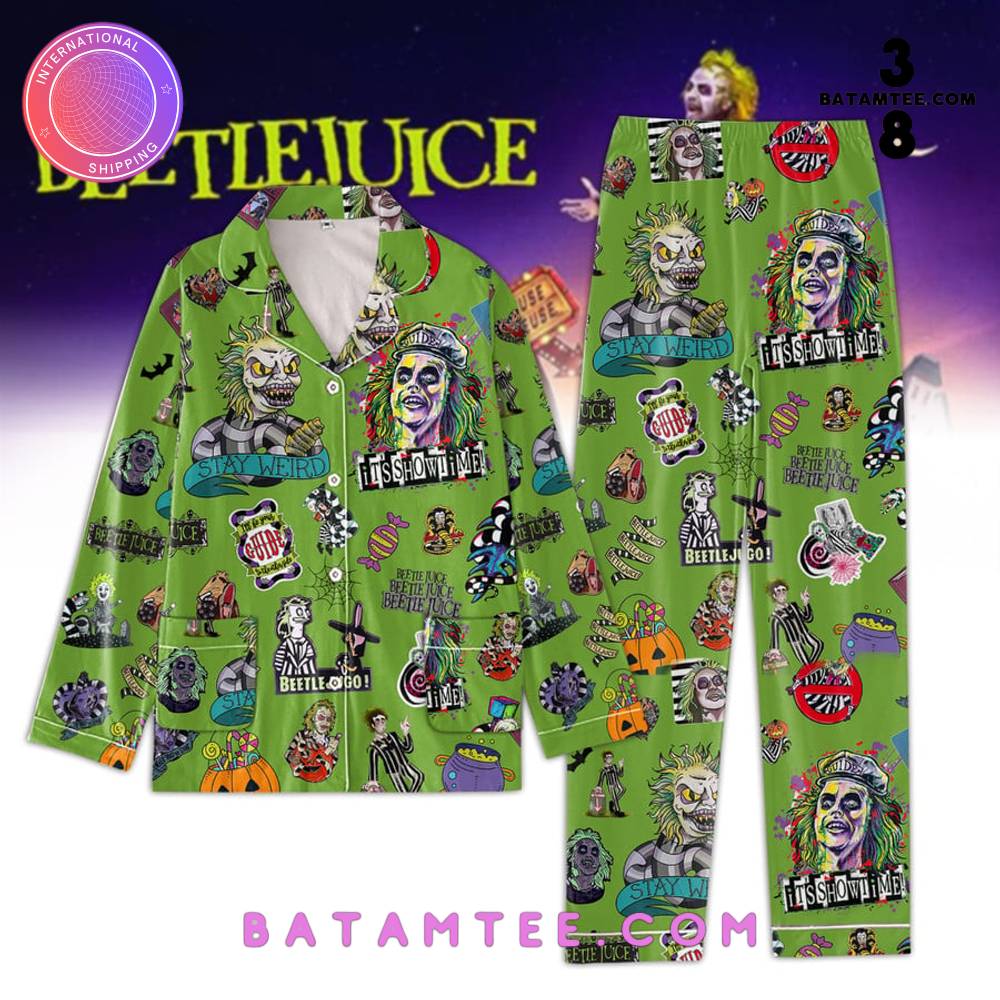 Beetlejuice Stay Weird Green Button Down Pyjama Set's Overview - Batamtee Shop - Threads & Totes: Your Style Destination