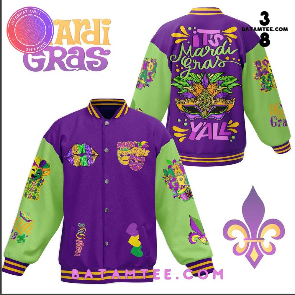 It's Mardi Gras Y'all Baseball Jacket's Overview - Batamtee Shop - Threads & Totes: Your Style Destination