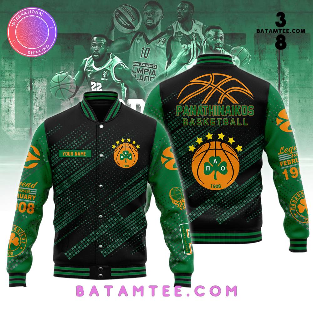 Panathinaikos BC Basketball Custom Name Black Baseball Jacket's Overview - Batamtee Shop - Threads & Totes: Your Style Destination