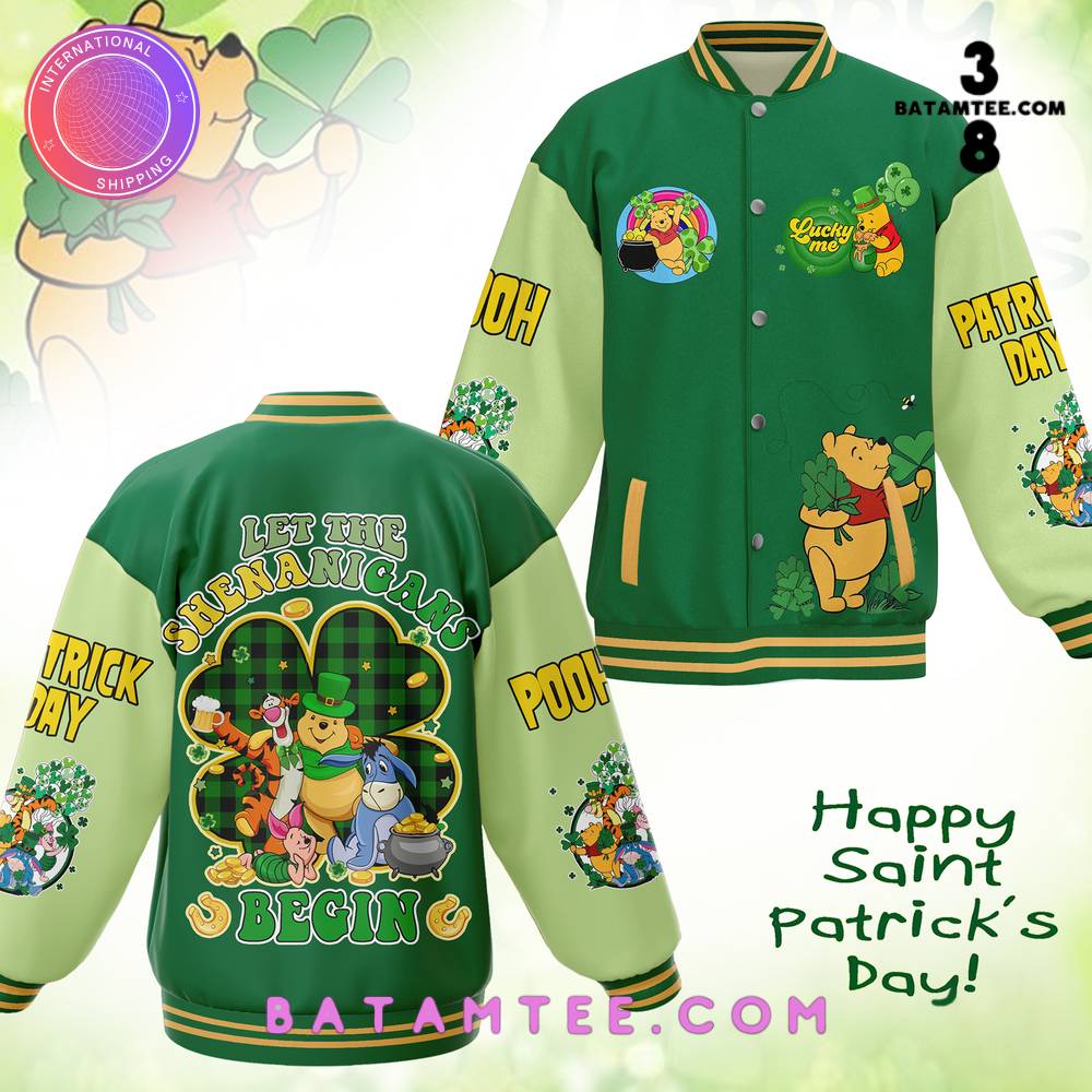 Pooh Happy Saint Patrick's Day Baseball Jacket's Overview - Batamtee Shop - Threads & Totes: Your Style Destination