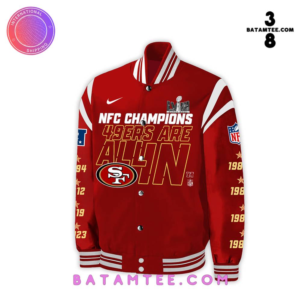 San Francisco 49ers NFC Champions 49ers Are All In Super Bowl Baseball Jacket's Overview - Batamtee Shop - Threads & Totes: Your Style Destination