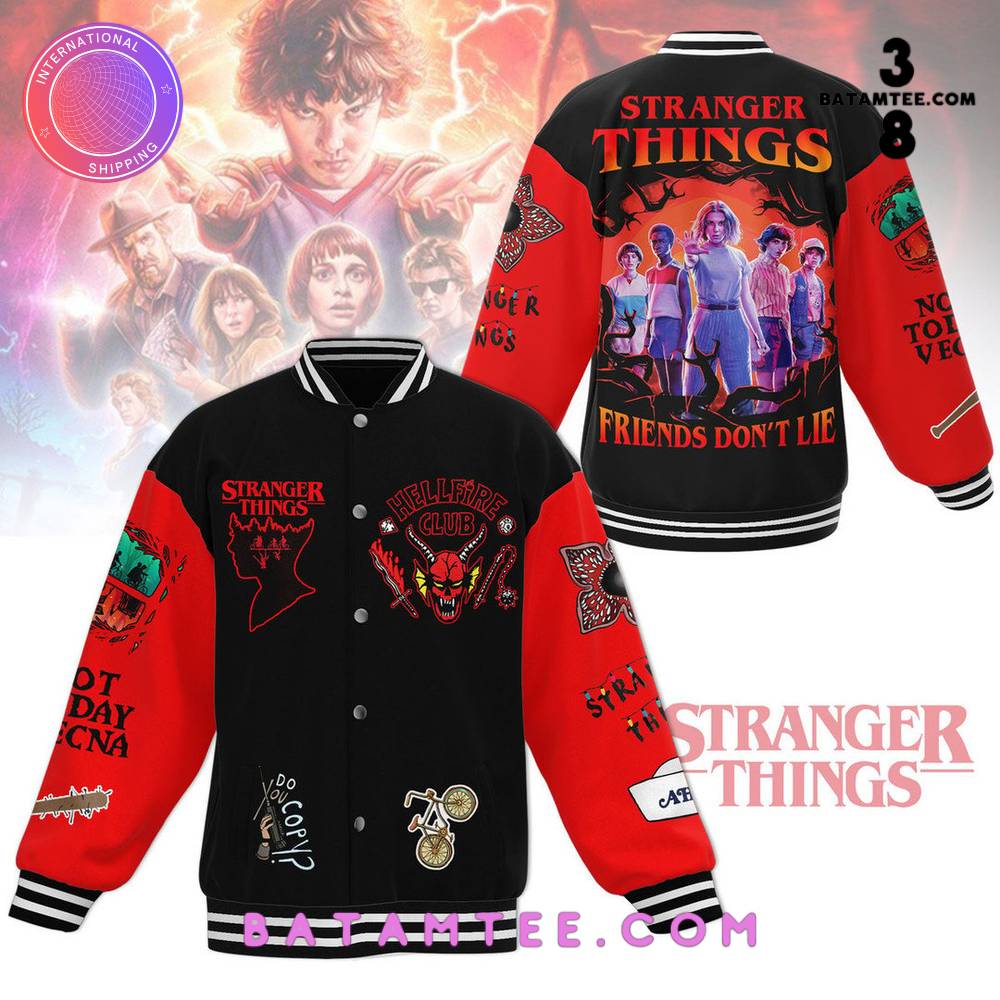 Stranger Things Friends Don't Lie Baseball Jacket's Overview - Batamtee Shop - Threads & Totes: Your Style Destination