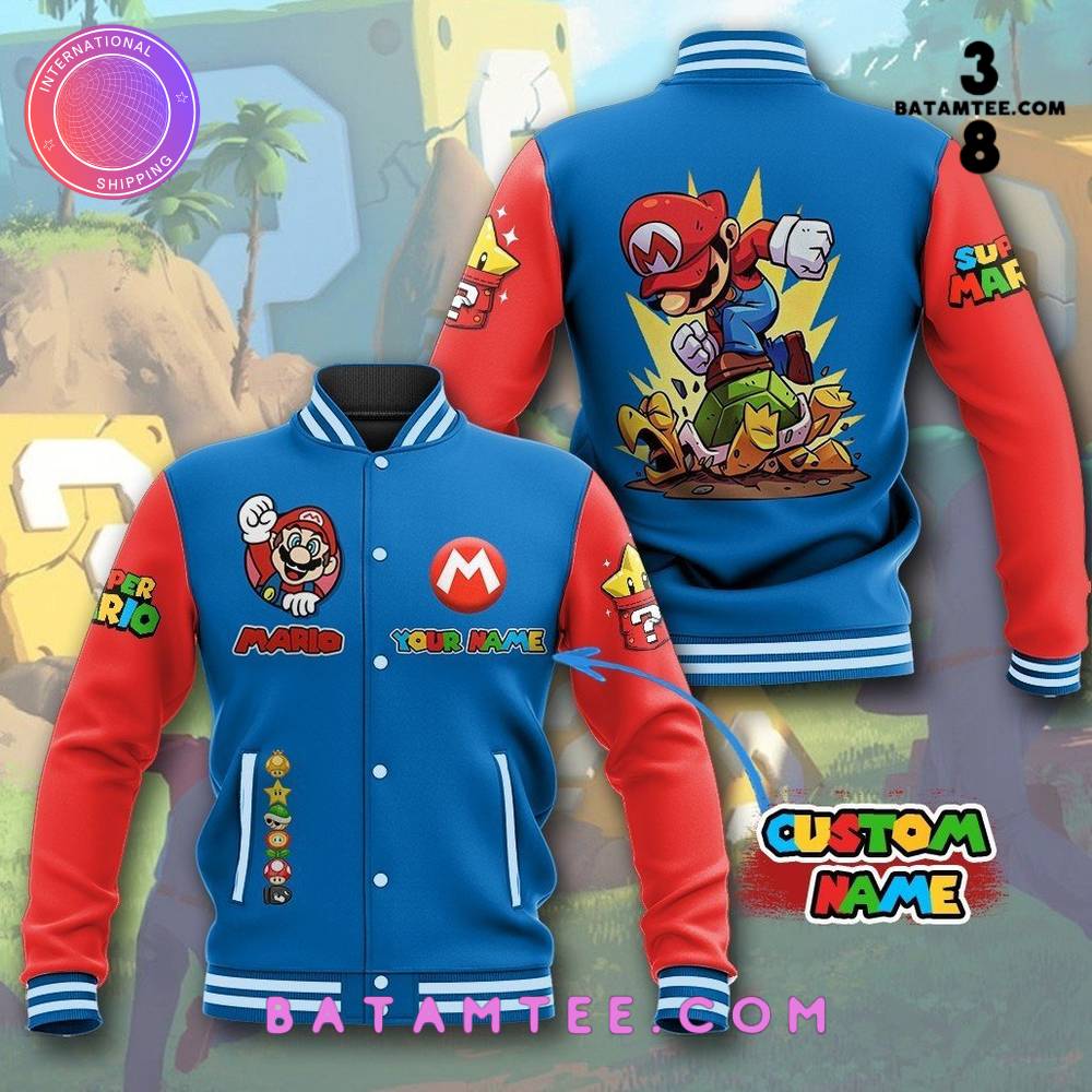 Super Mario Custom Name Baseball Jacket's Overview - Batamtee Shop - Threads & Totes: Your Style Destination