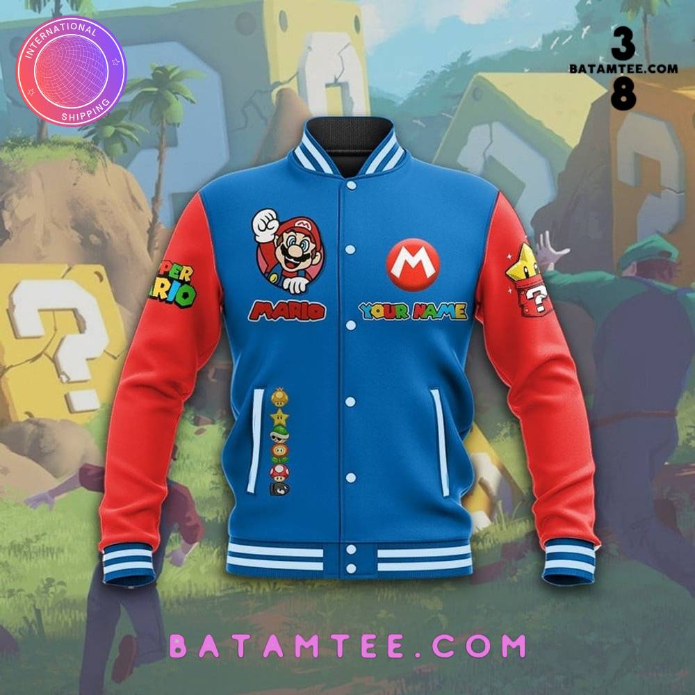 Super Mario Custom Name Baseball Jacket's Overview - Batamtee Shop - Threads & Totes: Your Style Destination