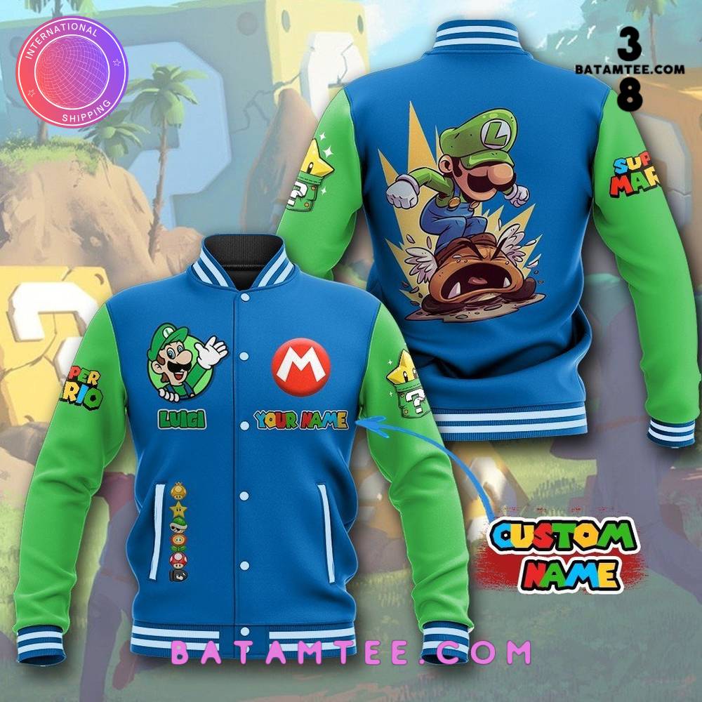 Super Mario Luigi Custom Name Baseball Jacket