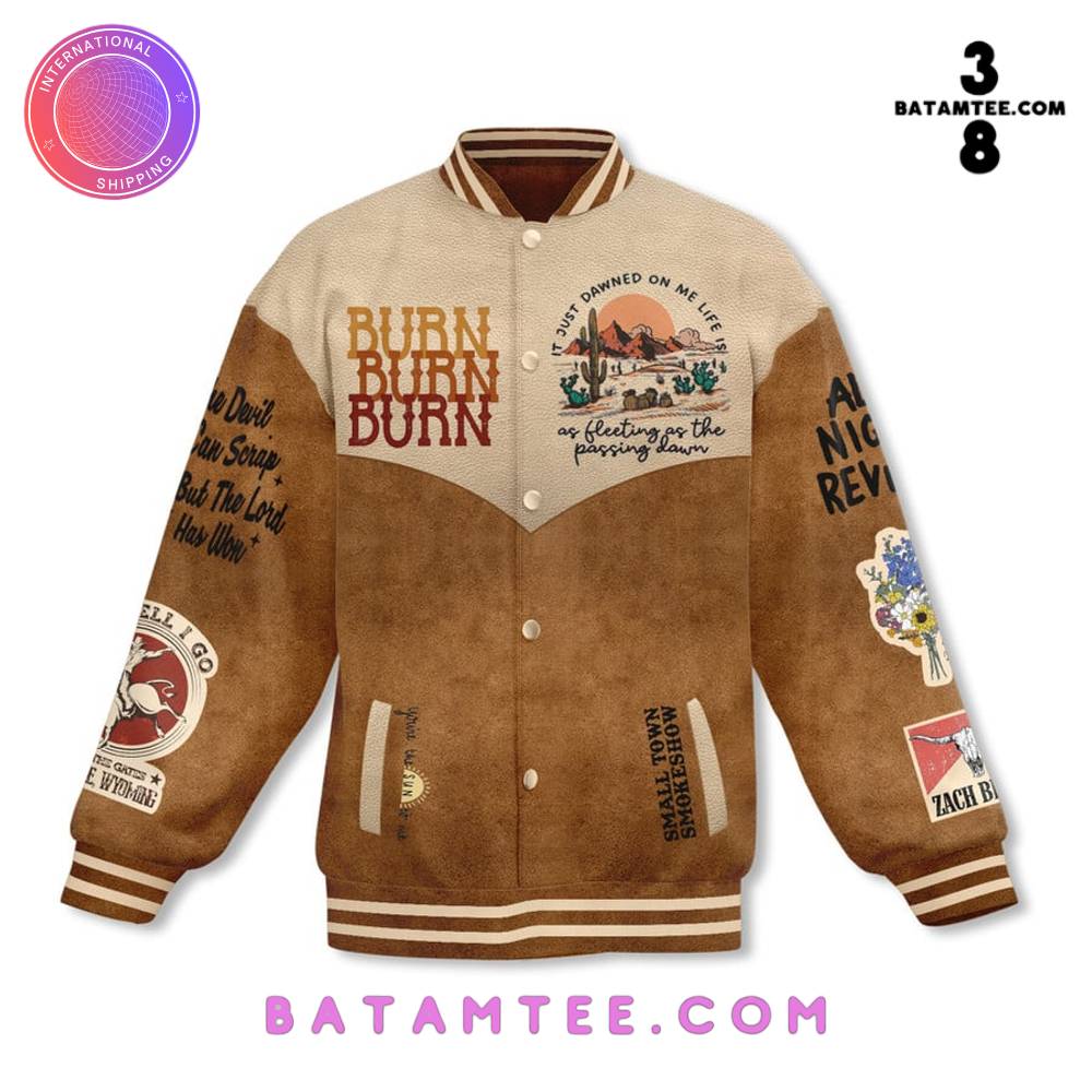 Zach Bryan "Burn Burn Burn" Baseball Jacket's Overview - Batamtee Shop - Threads & Totes: Your Style Destination