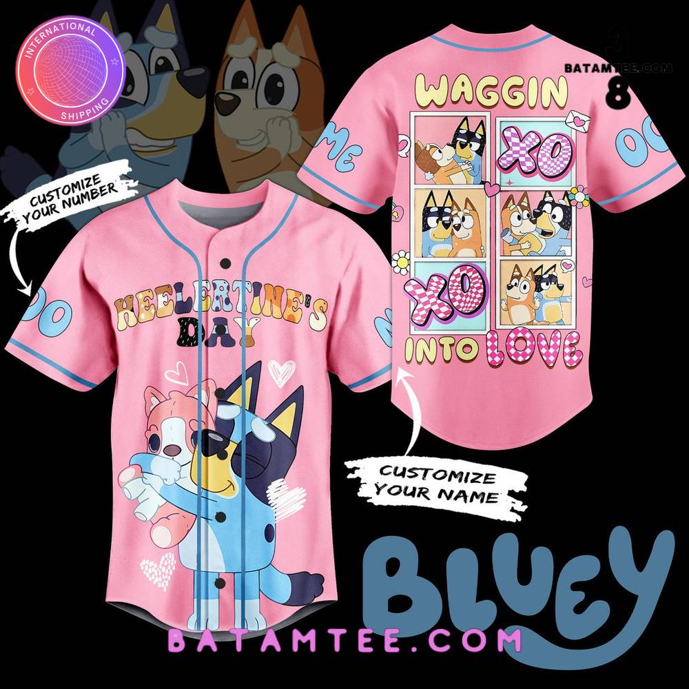 Bluey Waggin Into Love Custom Name Baseball Jersey's Overview - Batamtee Shop - Threads & Totes: Your Style Destination