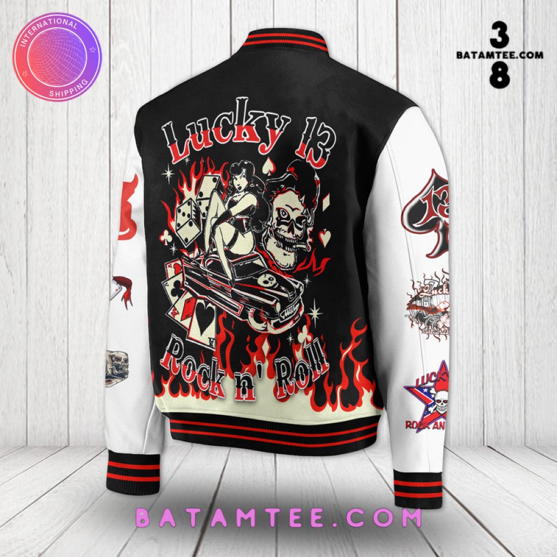 Lucky 13 Rock n Roll Custom Name Baseball Jacket's Overview - Batamtee Shop - Threads & Totes: Your Style Destination