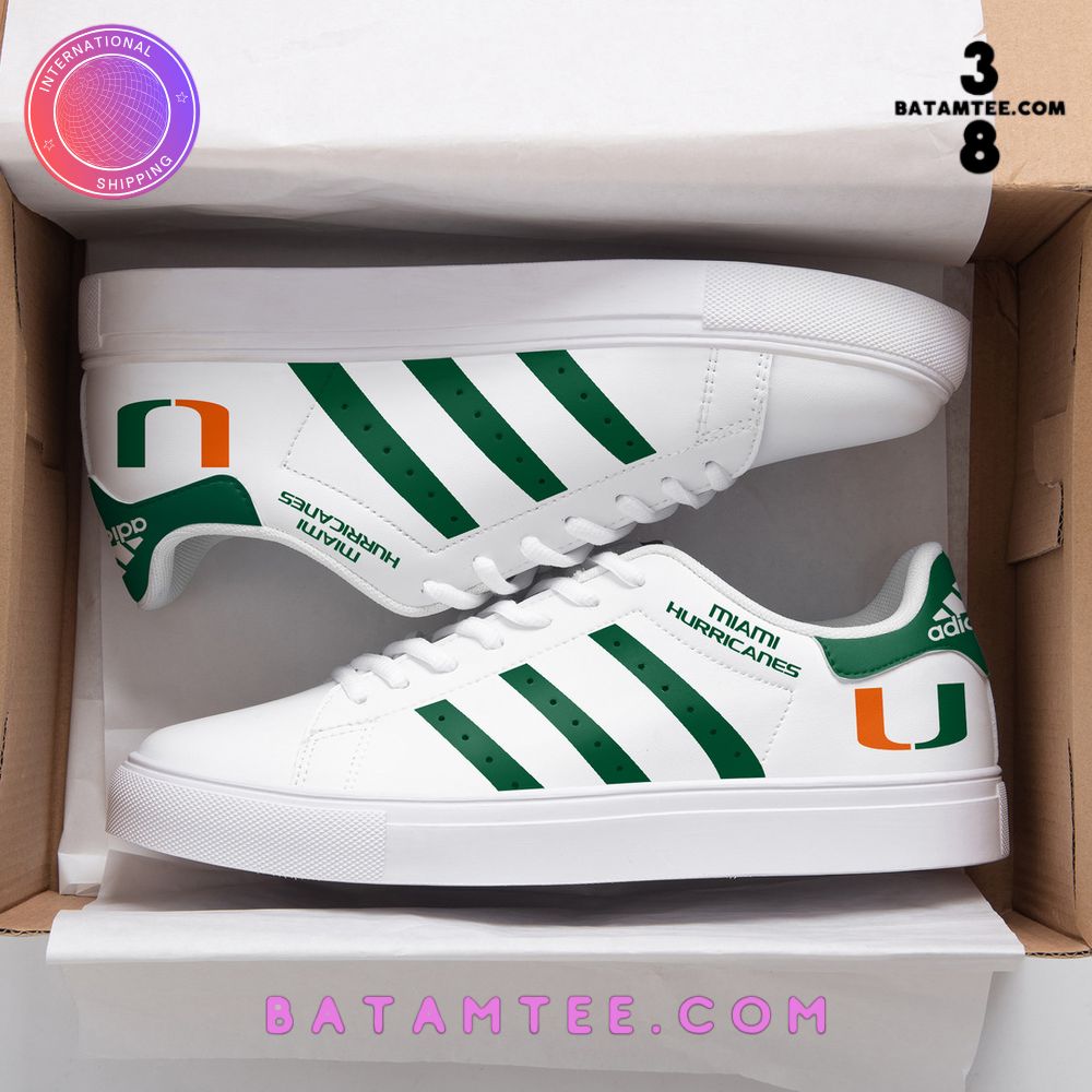 Miami Hurricanes NCAA Basketball White Green Stripes Stan Smith Shoes's Overview - Batamtee Shop - Threads & Totes: Your Style Destination