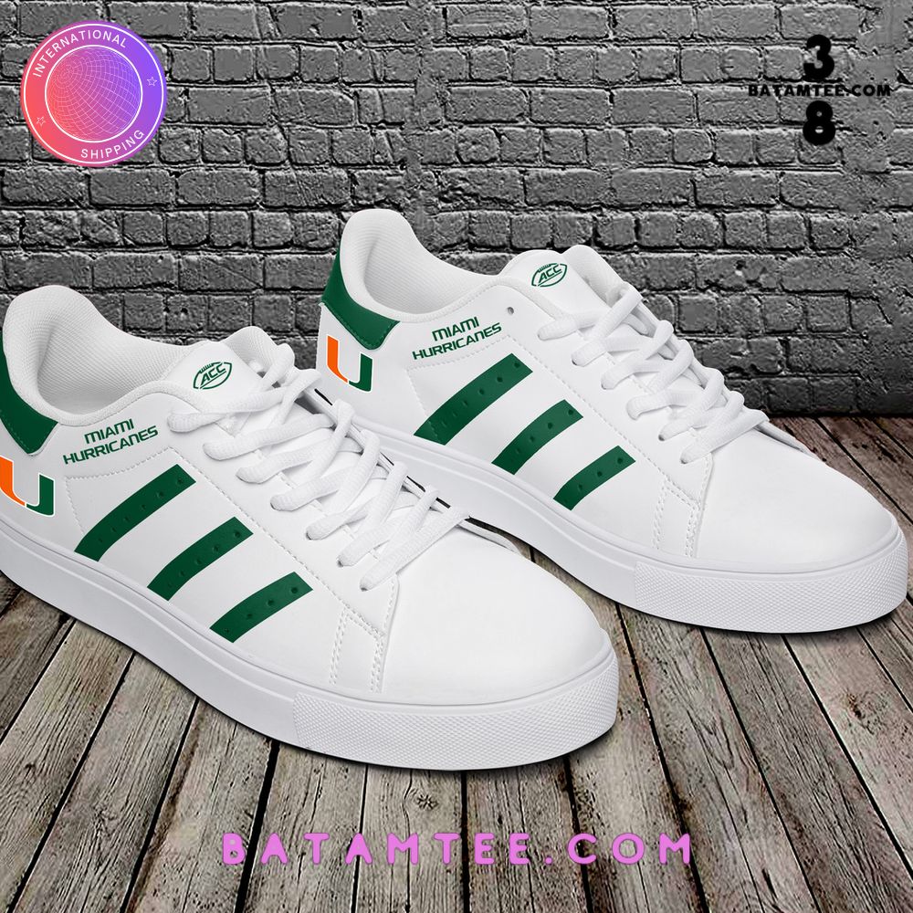 Miami Hurricanes NCAA Basketball White Green Stripes Stan Smith Shoes's Overview - Batamtee Shop - Threads & Totes: Your Style Destination