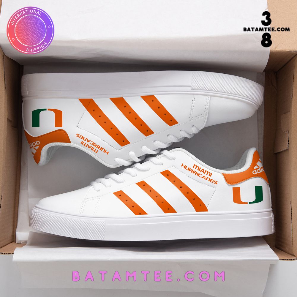 Miami Hurricanes NCAA Basketball White Orange Stripes Stan Smith Shoes's Overview - Batamtee Shop - Threads & Totes: Your Style Destination