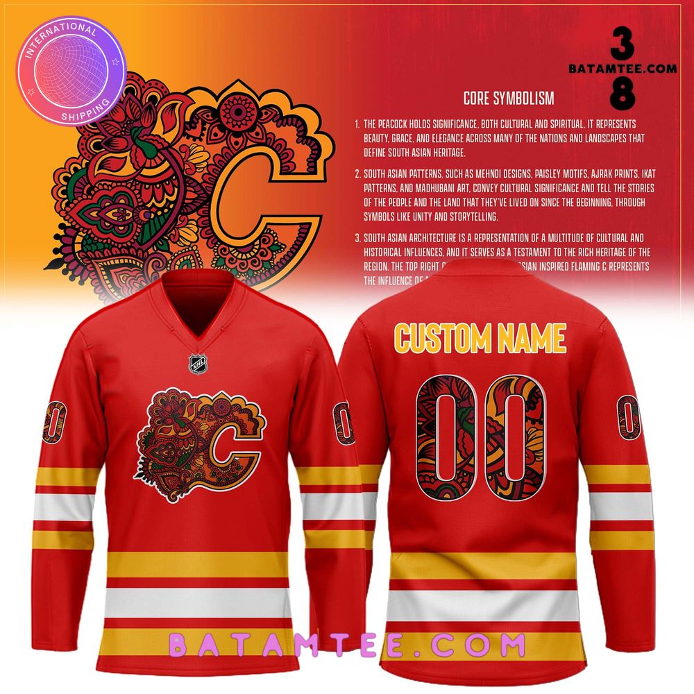 NHL Calgary Flames “South Asian Celebration Logo” Hockey Jersey's Overview - Batamtee Shop - Threads & Totes: Your Style Destination