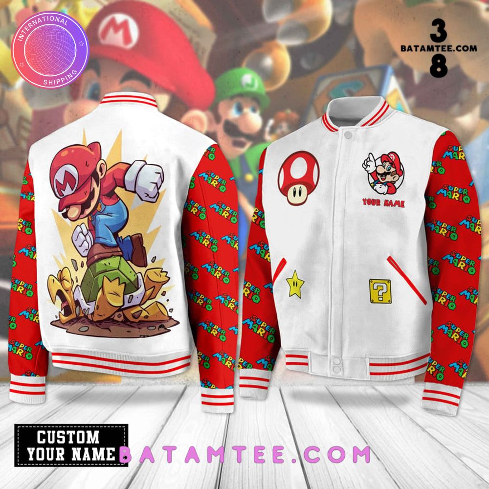 Super Mario Custom Name White Red Baseball Jacket's Overview - Batamtee Shop - Threads & Totes: Your Style Destination