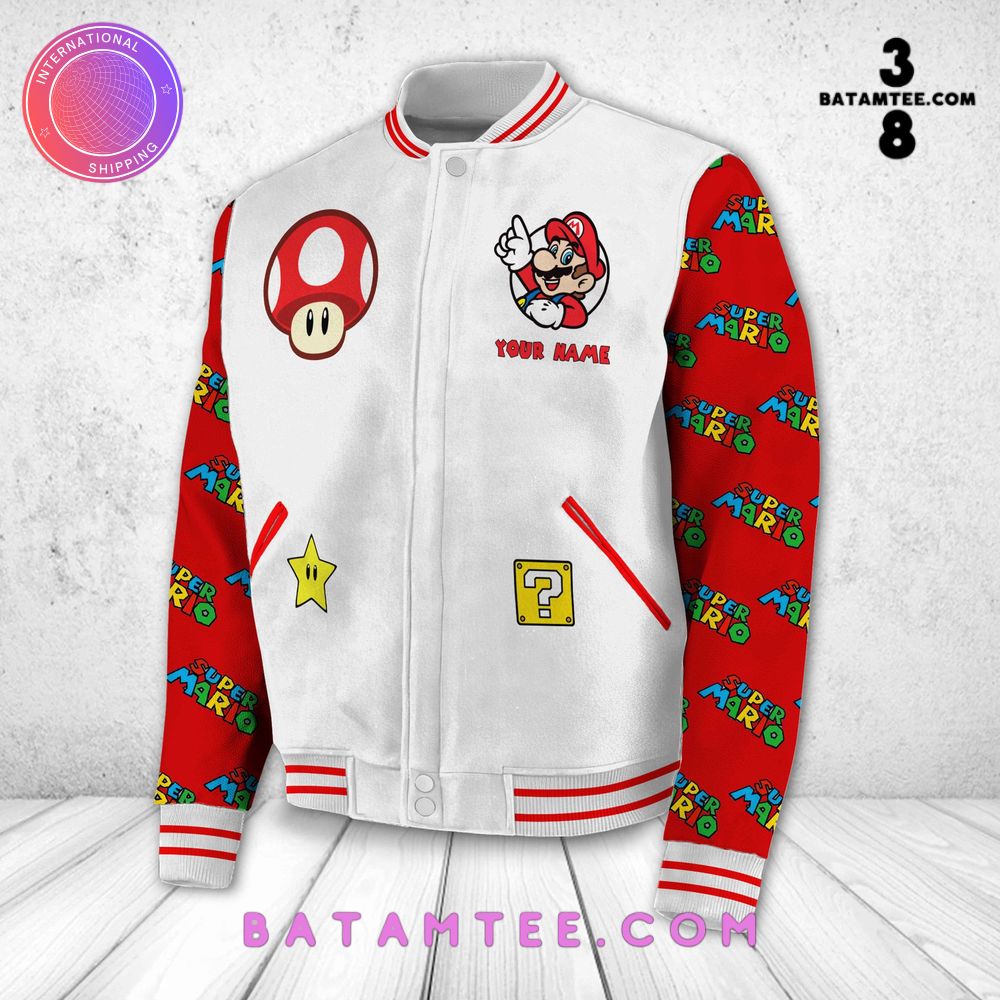 Super Mario Custom Name White Red Baseball Jacket's Overview - Batamtee Shop - Threads & Totes: Your Style Destination