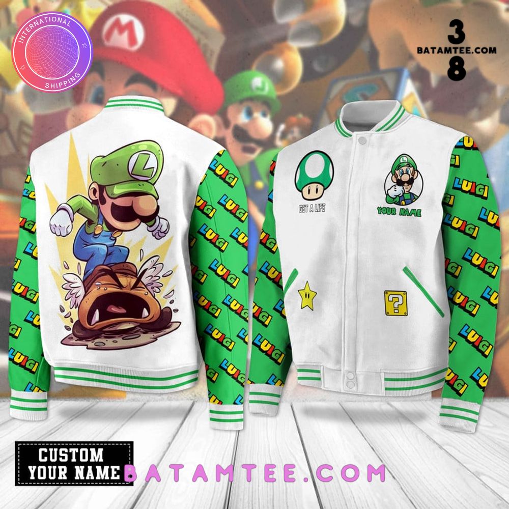 Super Mario Luigi Custom Name White Green Baseball Jacket's Overview - Batamtee Shop - Threads & Totes: Your Style Destination