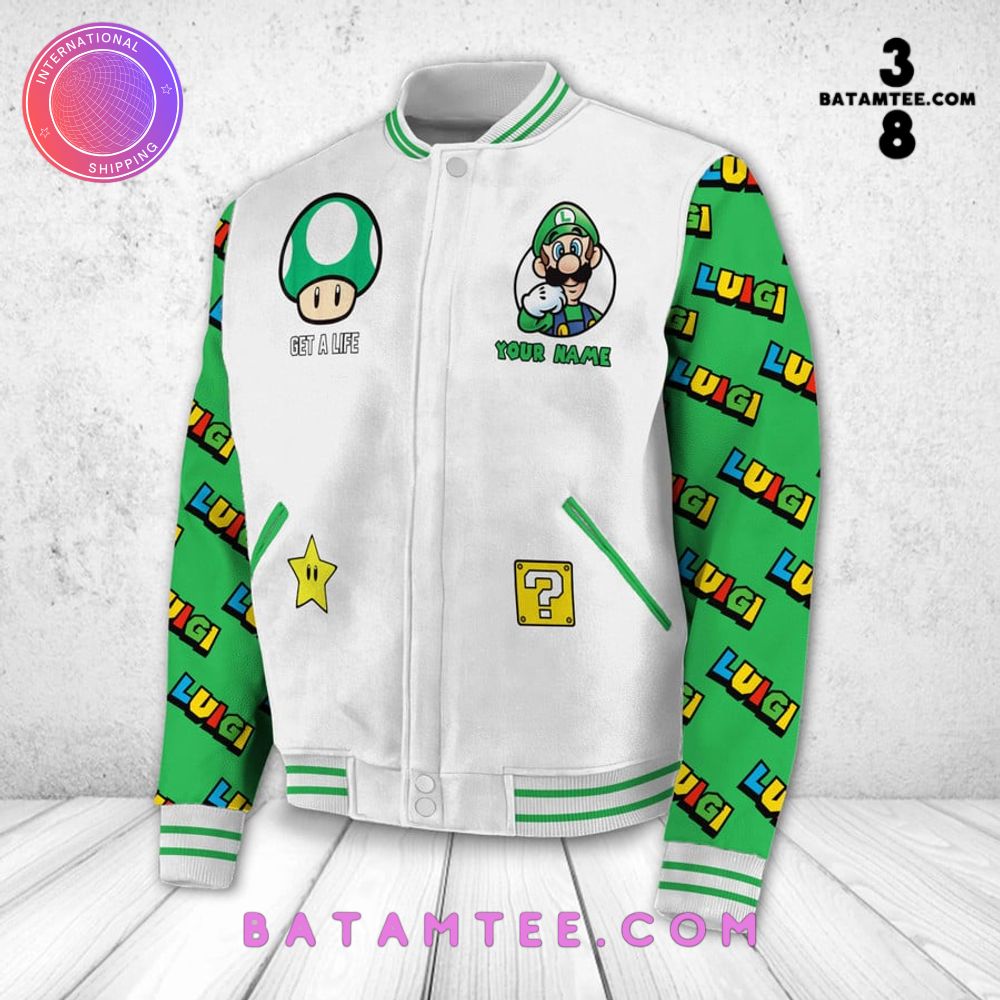 Super Mario Luigi Custom Name White Green Baseball Jacket's Overview - Batamtee Shop - Threads & Totes: Your Style Destination