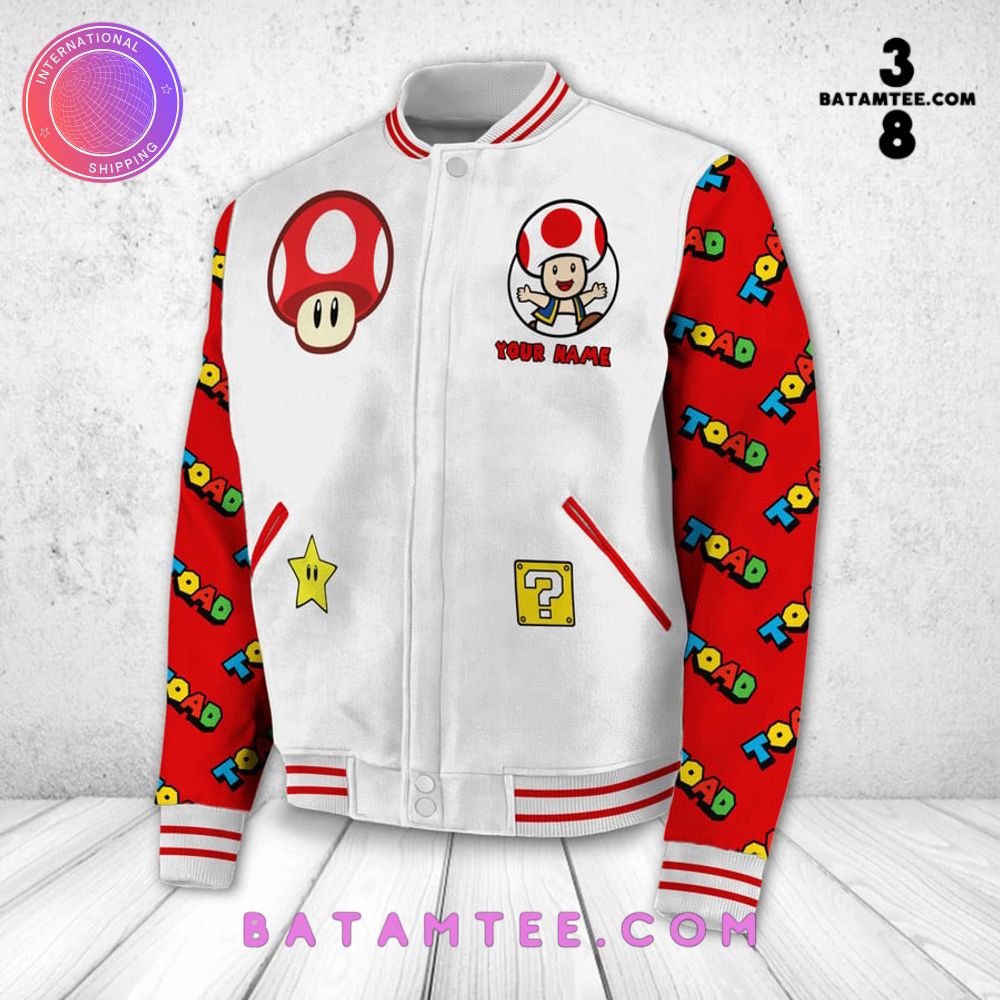 Super Mario Toad Custom Name Baseball Jacket's Overview - Batamtee Shop - Threads & Totes: Your Style Destination