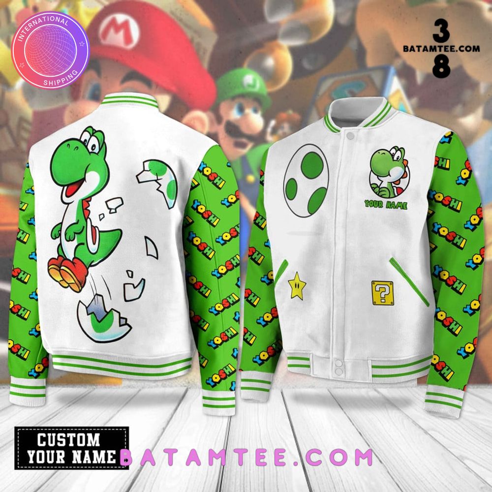 Super Mario Yoshi Custom Name Baseball Jacket's Overview - Batamtee Shop - Threads & Totes: Your Style Destination