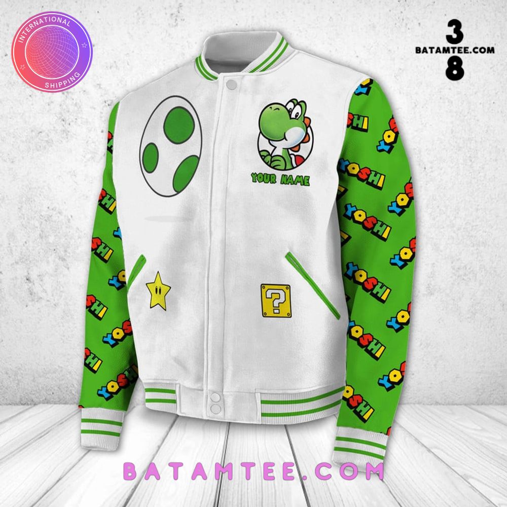 Super Mario Yoshi Custom Name Baseball Jacket's Overview - Batamtee Shop - Threads & Totes: Your Style Destination