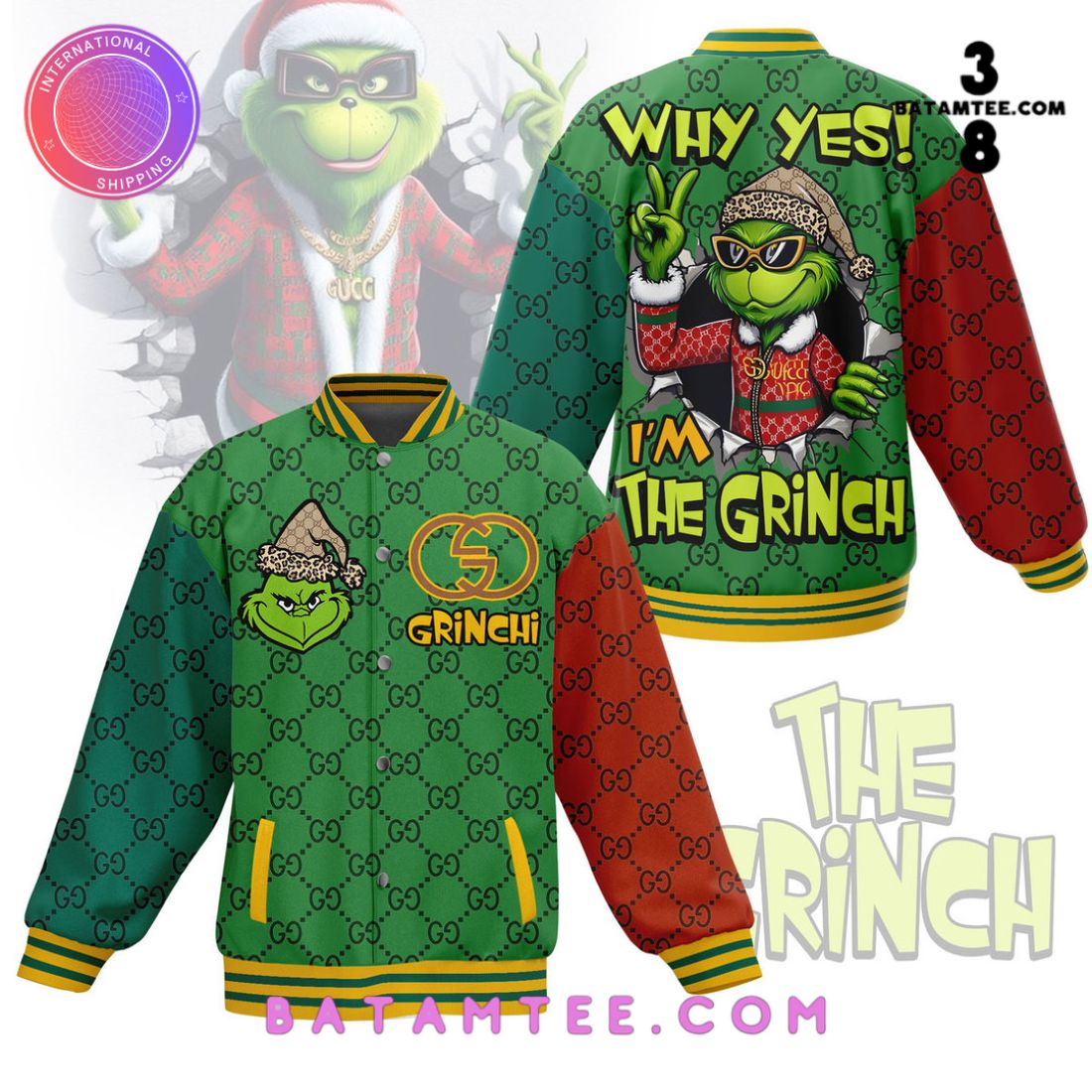 The Grinch x Gucci Baseball Jacket's Overview - Batamtee Shop - Threads & Totes: Your Style Destination