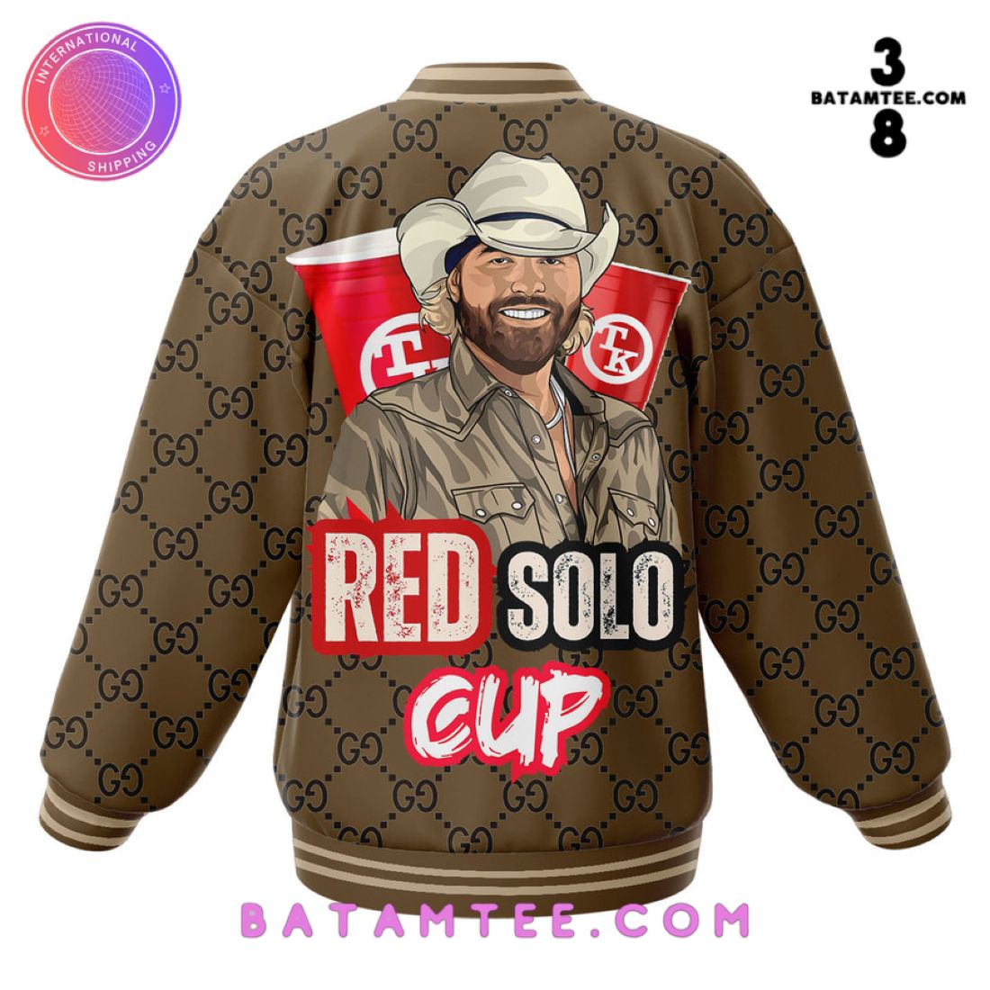 Toby Keith Red Solo Cup x Gucci Baseball Jacket's Overview - Batamtee Shop - Threads & Totes: Your Style Destination