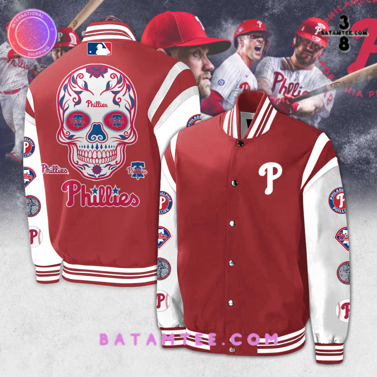 Philadelphia Phillies MLB Skull White Red Baseball Jacket