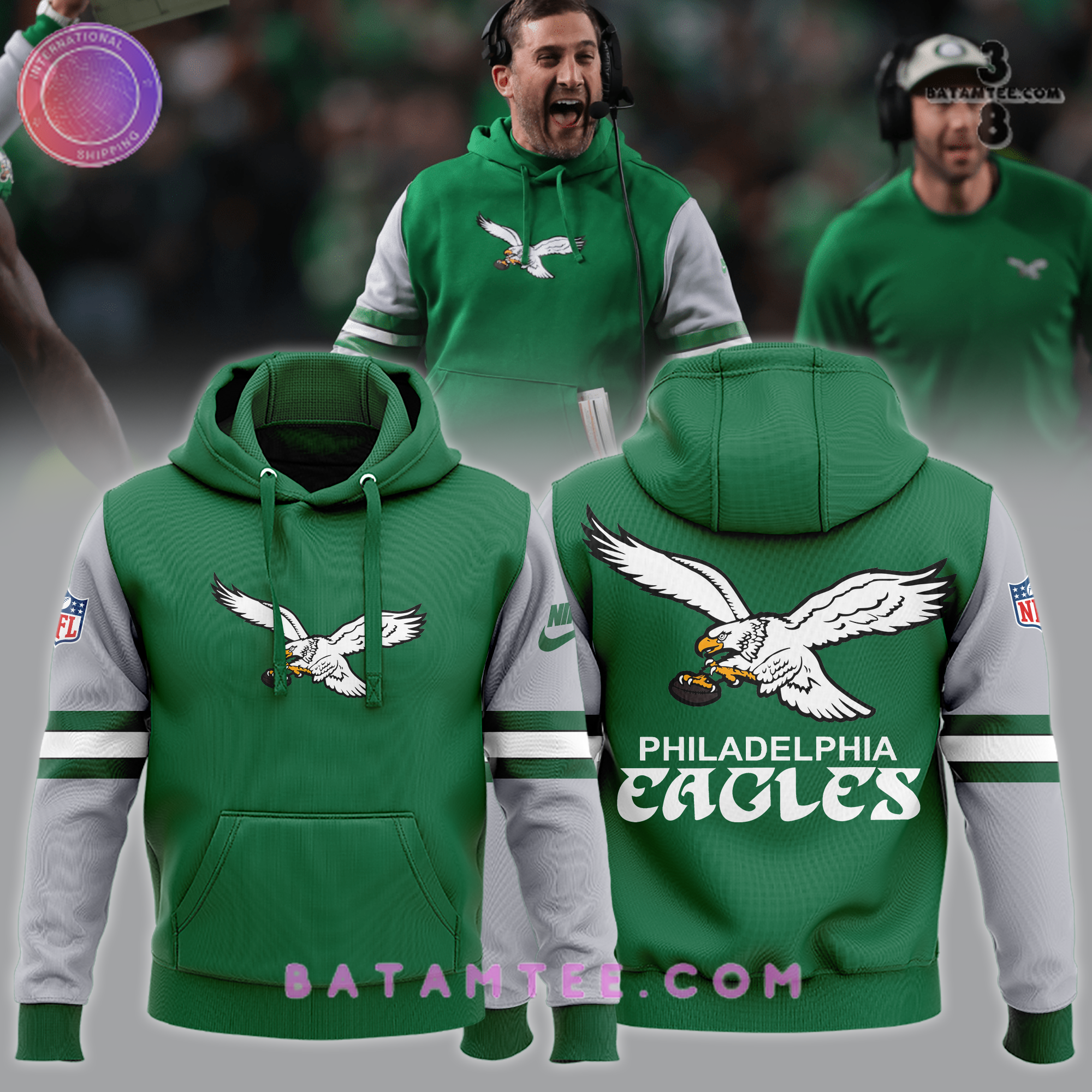 Philadelphia Eagles NFL Coach Nicholas John Sirianni’s Green Combo Hoodie Jogger Cap